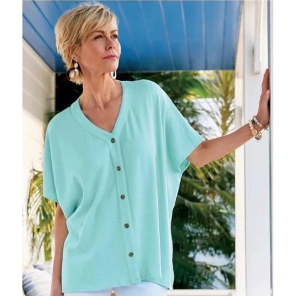 Soft Surroundings Tops - Soft Surroundings Aqua Blue Knit Top Size L/XL